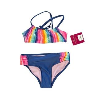 👙2/$20 New Rainbow Stripe Bikini Size 4/5 SPF 50+ Rashguard NWT